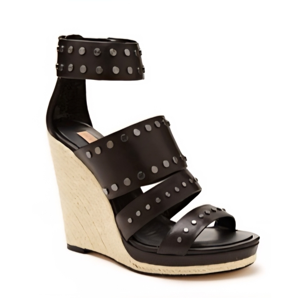 BCBGMaxAzria MA Michael Black Studded Wedge Platform Sandals 9.5